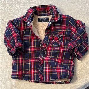 Mayoral Navy, Red & Yellow Plaid Sherpa-Lined Button Shirt Baby 6 Mos. In EUC